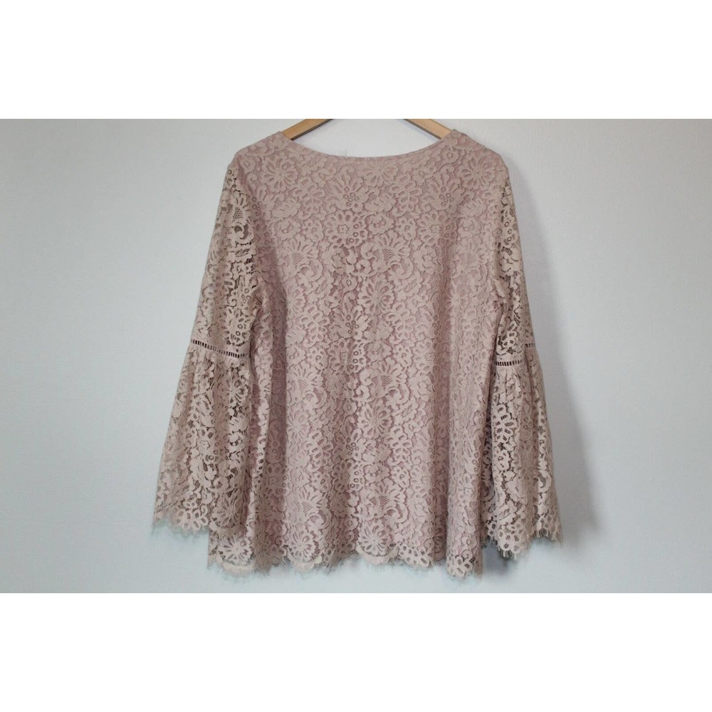 Sundance V-neck Bell Sleeve Charmant Lace Blouse Pink Women's Size Large H14078 - Picture 6 of 10
